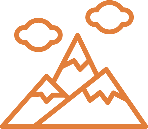 line art icons of mountains and clouds